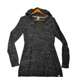 Roxy Womens Marled Knit Hoodie Sweater Gray Empire Waist Drawstring Sz M